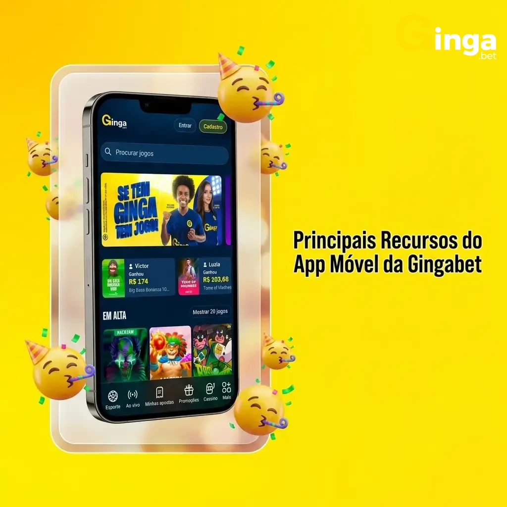 Principais recursos do app móvel da Gingabet para apostas online no Brasil com Pix, cassino ao vivo e suporte 24h.