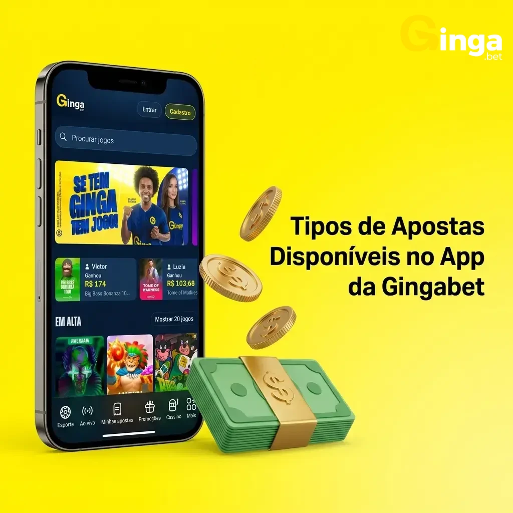 Tipos de apostas no app Gingabet: simples, acumuladora, múltipla, ao vivo e handicap explicados.