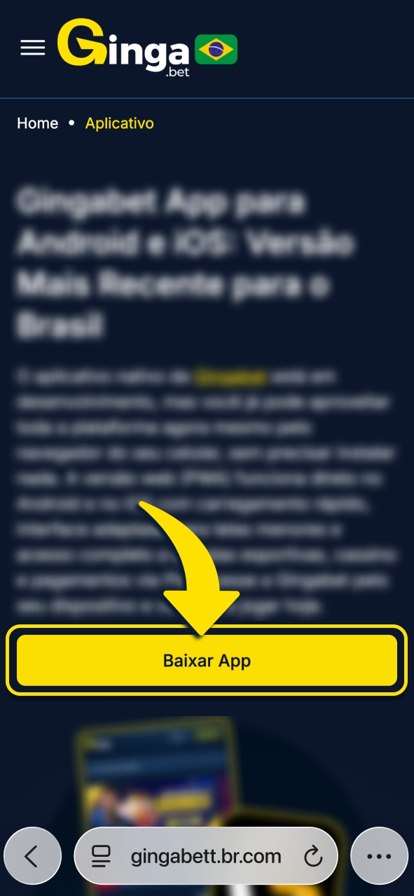 Gingabet abra a versão iOS e acesse a plataforma direto pelo Safari.