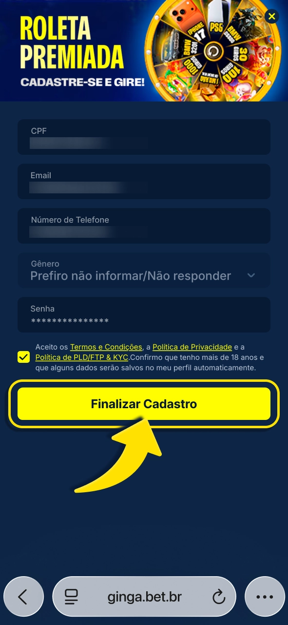 Gingabet crie acesso no iOS e comece a utilizar os recursos da plataforma.