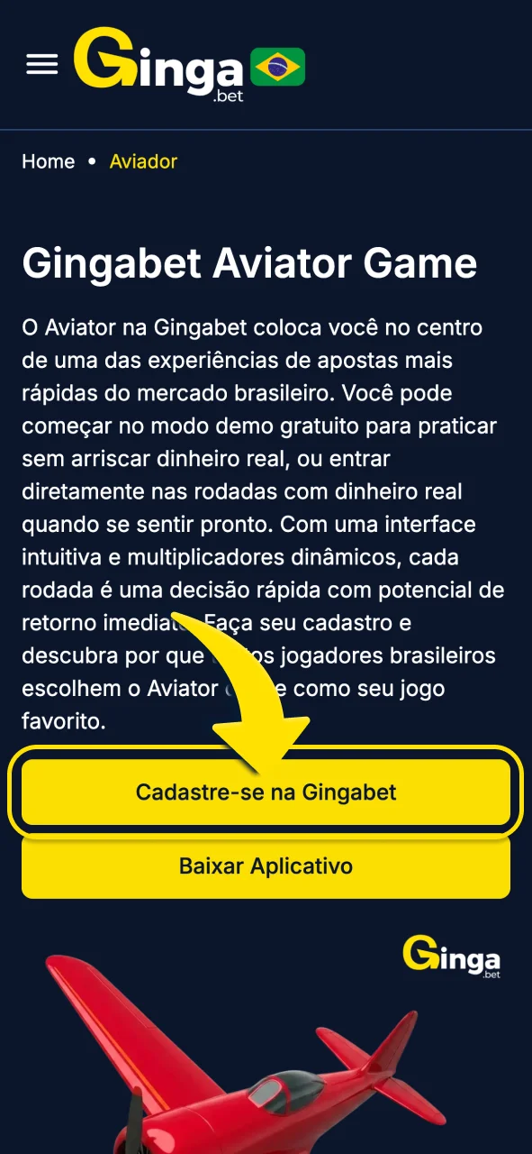 Crie sua conta na Gingabet agora.