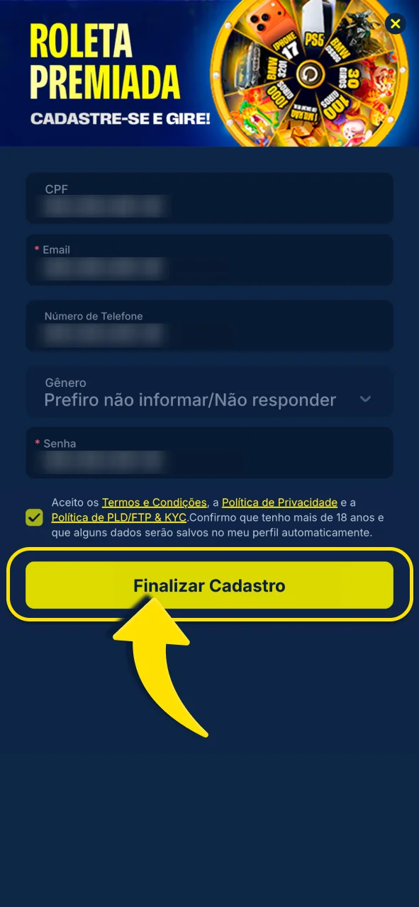 Confirme seu cadastro na Gingabet agora.