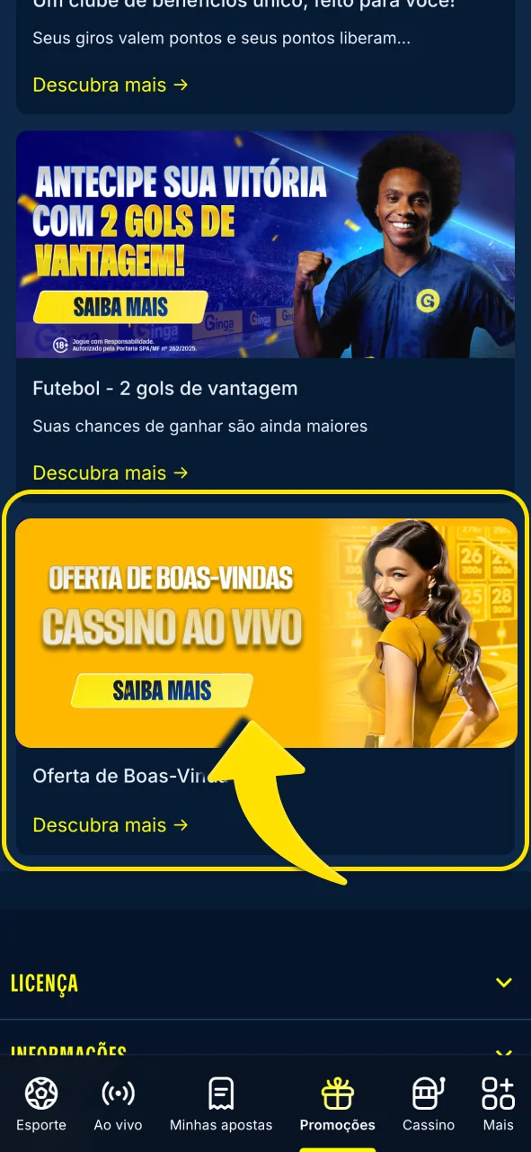 Garanta sua oferta especial na Gingabet.