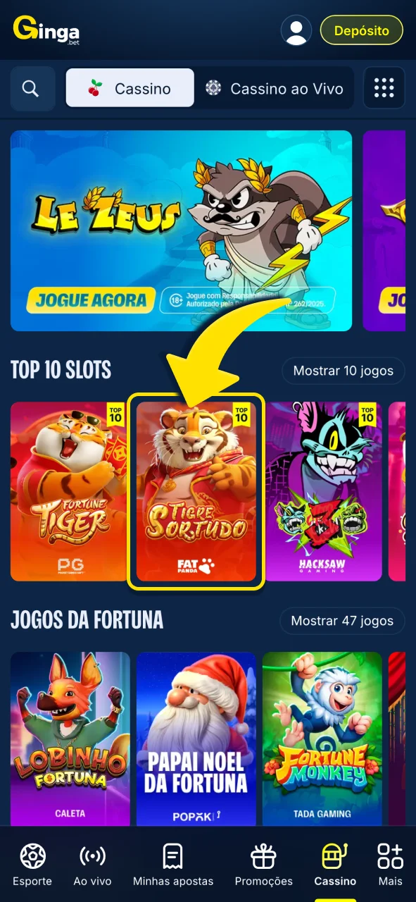 Gingabet escolha um jogo e entre em partidas com saldo disponível.