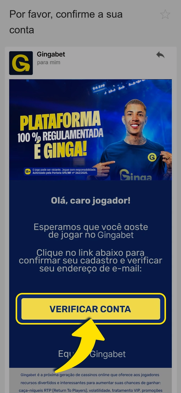 Gingabet confirme seus dados e ative recursos completos da plataforma.