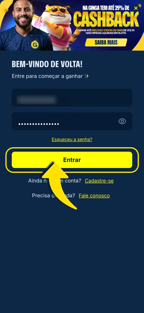 Faça login na sua conta Gingabet agora.