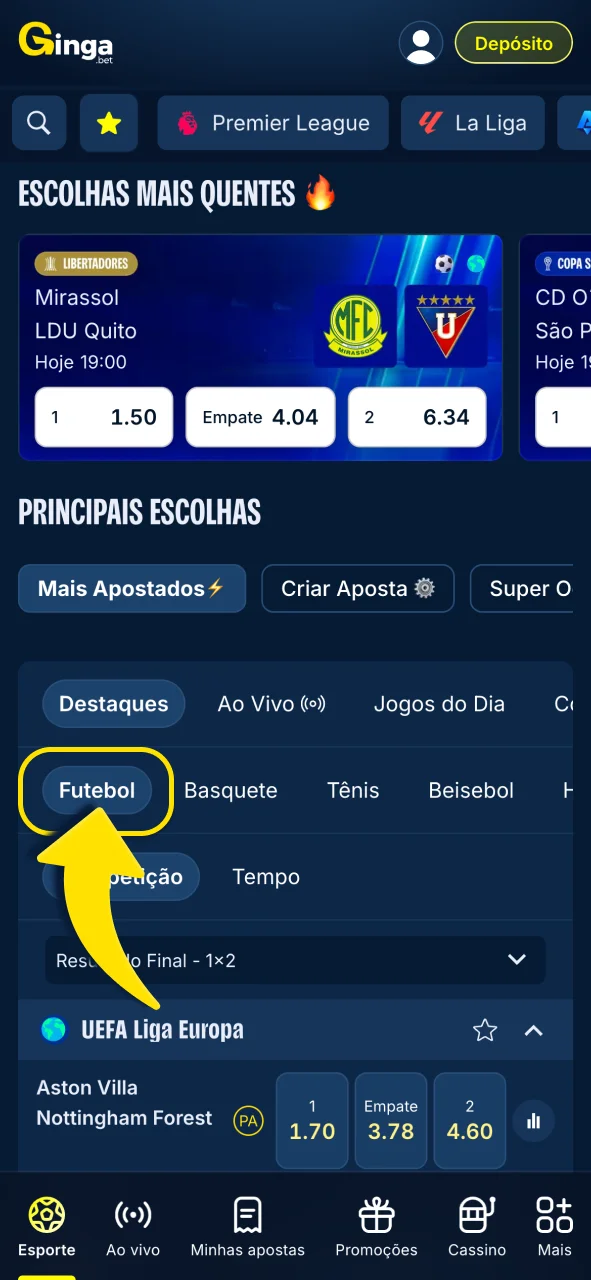Acesse as apostas em futebol na Gingabet.