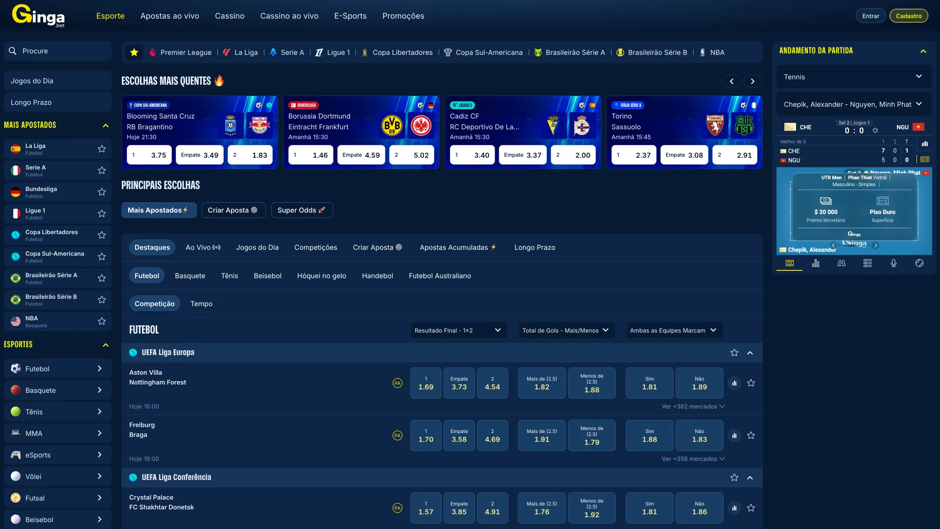Gingabet acompanhe esportes e visualize eventos em uma interface prática.