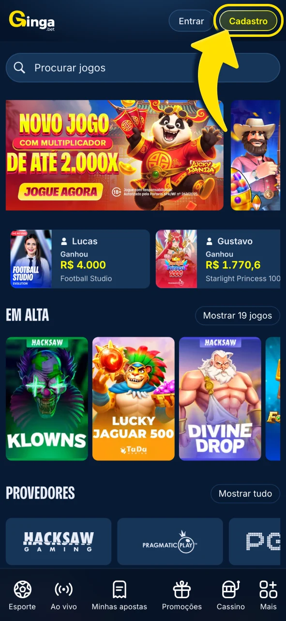 Gingabet registre seu perfil e avance para desbloquear benefícios promocionais.