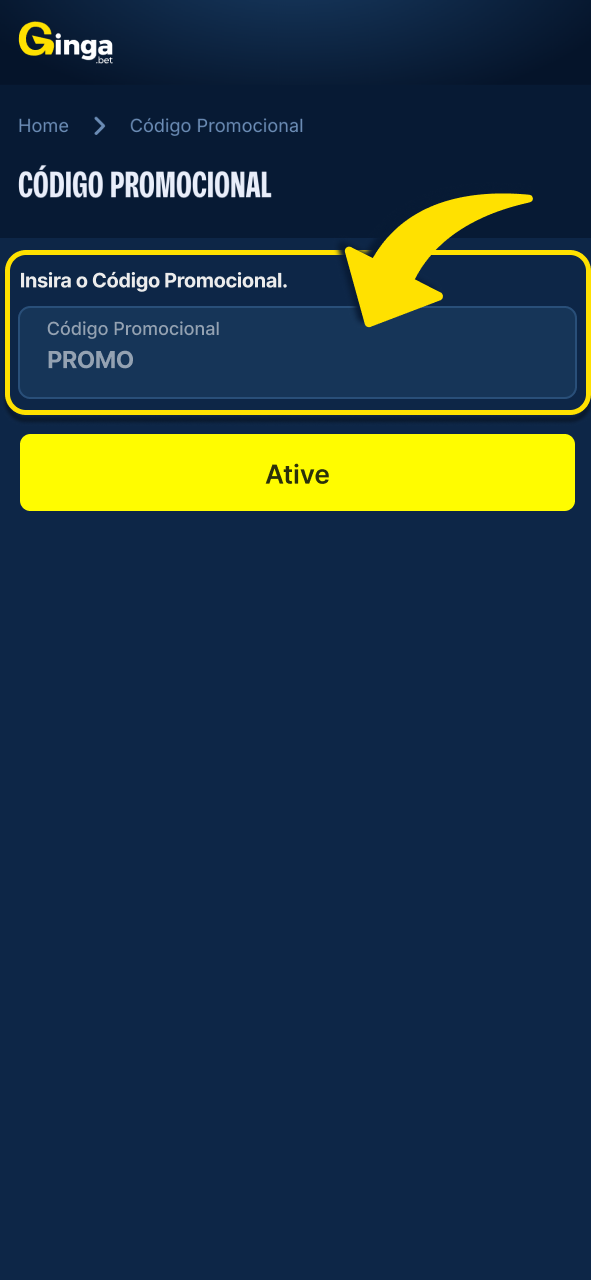 Gingabet aplique o código promocional e desbloqueie benefícios automaticamente.