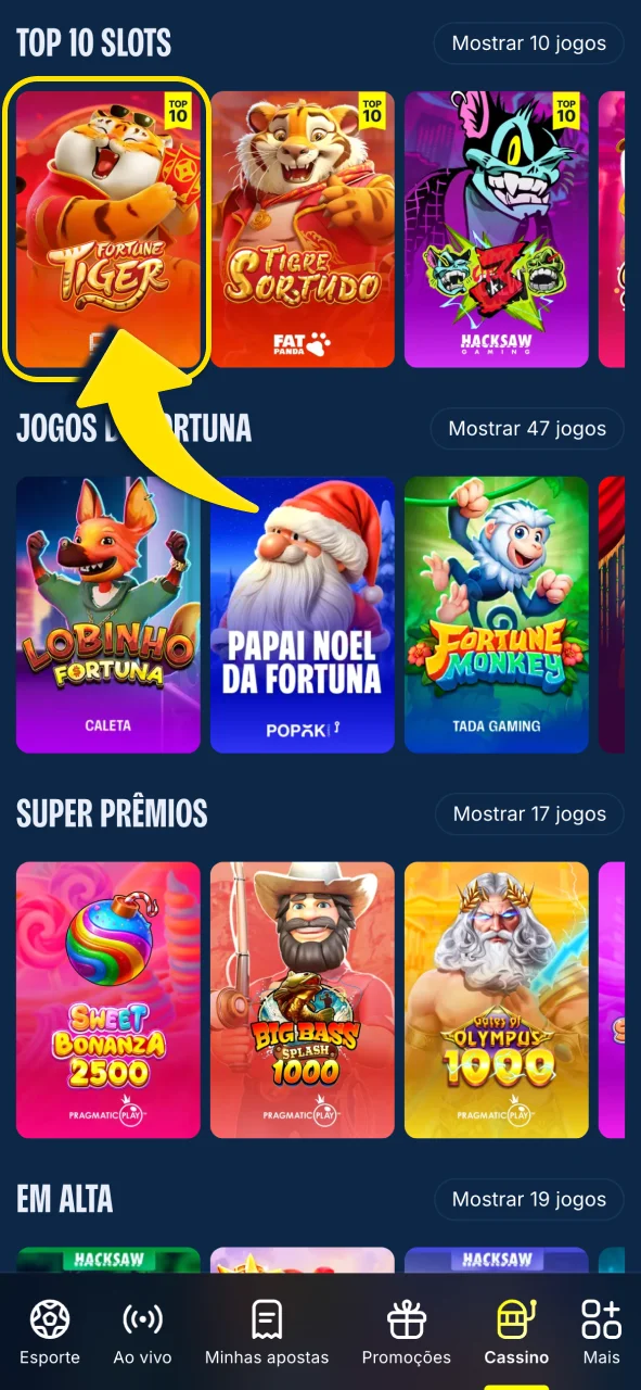 Explore o lobby de slots na Gingabet.